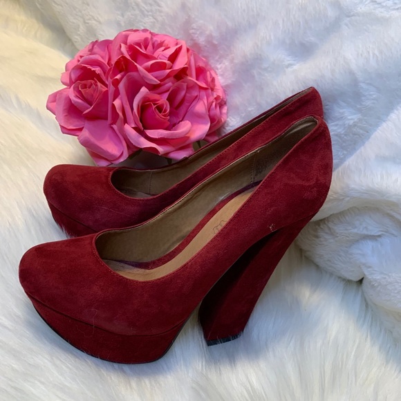 Aldo Burgundy Suede Platform Chunky Heels Pump - Picture 4 of 16